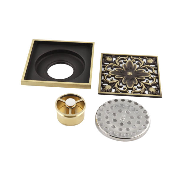 A brass floor drain can handle a lot of liquid and has an attractive look